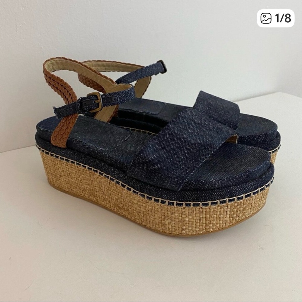 Stuart Weitzman Denim Platform Sandals Womens 6 Braided Ankle Strap